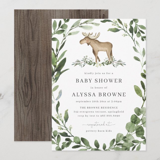 Invitación a Baby Shower de Lumberjack Moose (Anverso / Reverso)