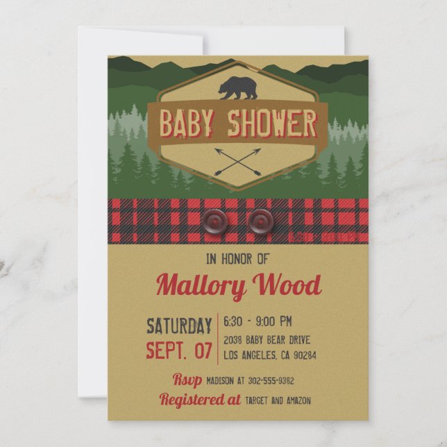 Invitación a Baby Shower de Lumberjack Rustic Wood (Anverso)