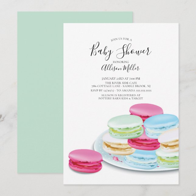 Invitación a Baby Shower de Macaroon moda (Anverso / Reverso)