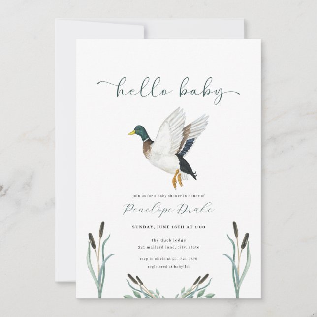 Invitación a Baby Shower de Mallard Duck (Anverso)