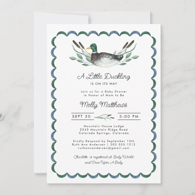Invitación a Baby Shower de Mallard Duck Watercolo (Anverso)