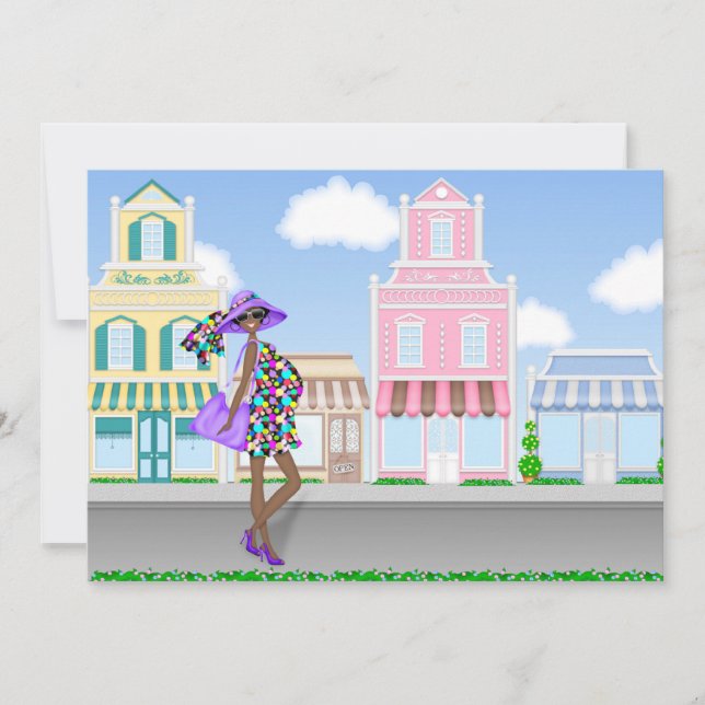 Invitación a Baby Shower de mamá afroamericana (Anverso)