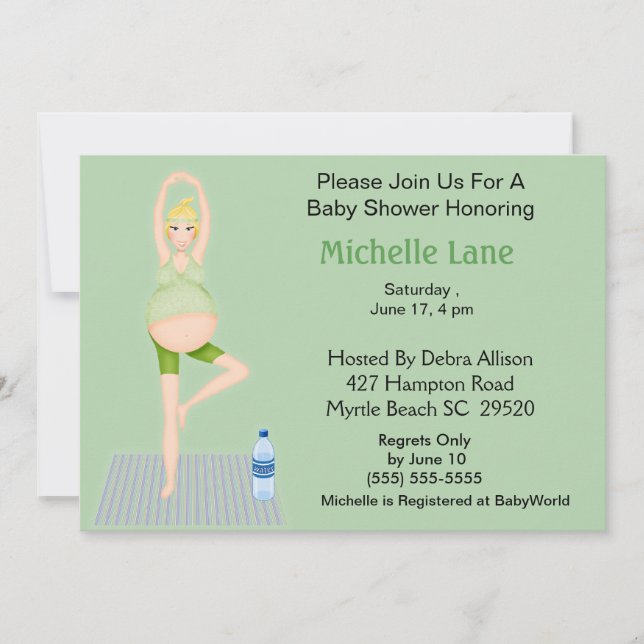 Invitación a Baby Shower de mamá del yoga (Anverso)