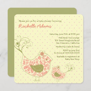 Invitación a Baby Shower de Mamá Rosa y Pájaro Beb