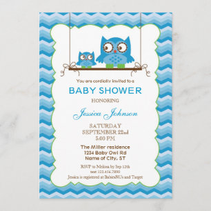 Invitación a Baby Shower de mamá y bebé búhos