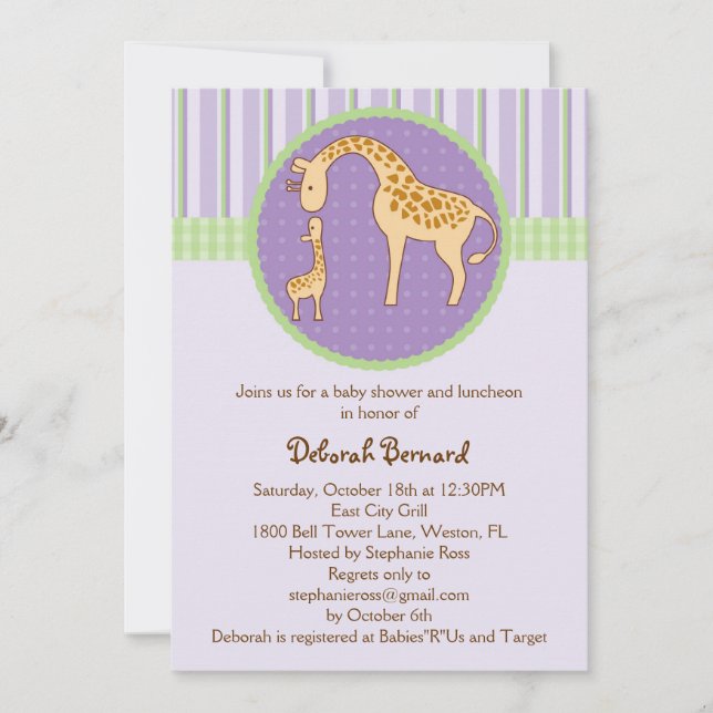 Invitación a Baby Shower de Mamá y Bebé Giraffe (Anverso)