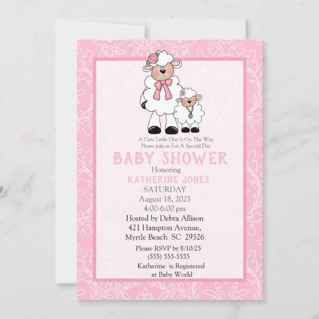 Invitación a Baby Shower de mamá y cordero pequeño (Anverso)