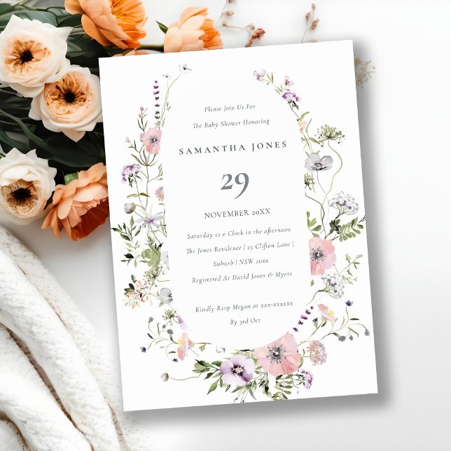 Invitación a Baby Shower de marco de flores silves (Subido por el creador)