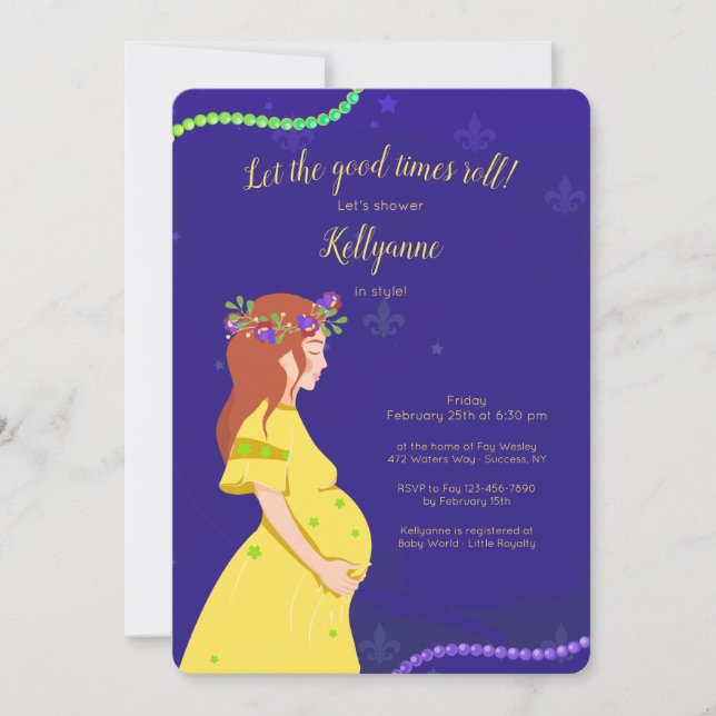 Invitación a Baby Shower de Mardi Gras (Anverso)