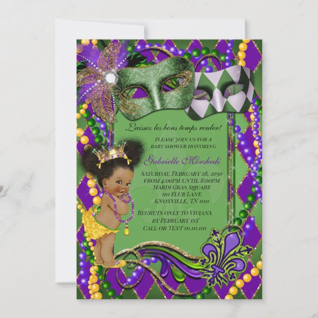 Invitación a Baby Shower de Mardi Gras (Anverso)