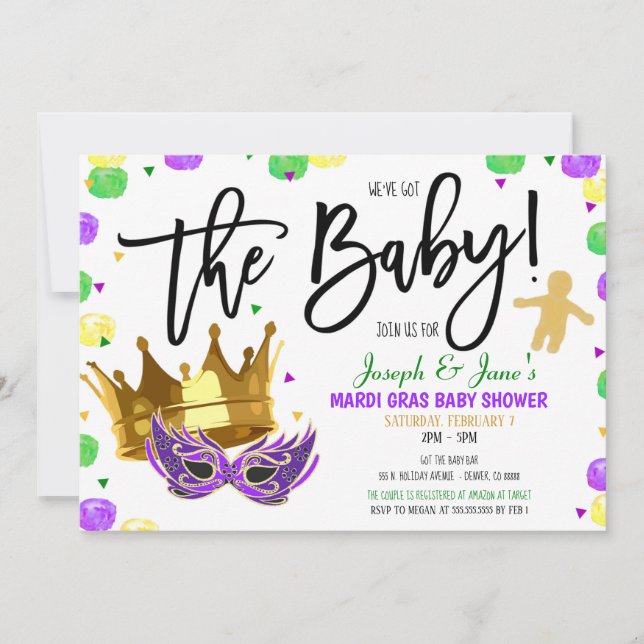 Invitación a Baby Shower de Mardi Gras (Anverso)