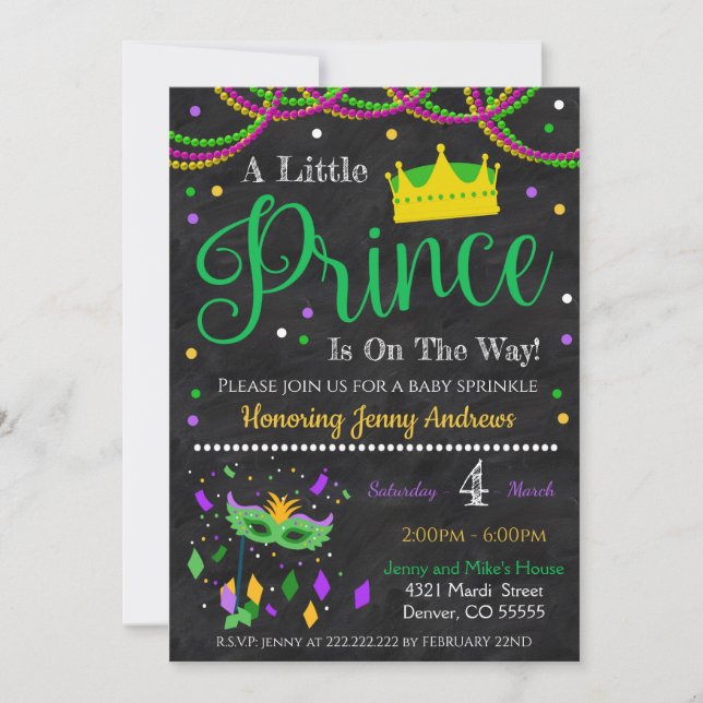 Invitación a Baby Shower de Mardi Gras Boy (Anverso)
