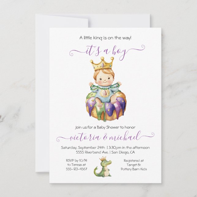 Invitación a Baby Shower de Mardi Gras Boy (Anverso)