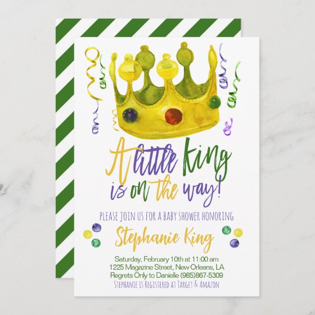 Invitación a Baby Shower de Mardi Gras King (Anverso / Reverso)