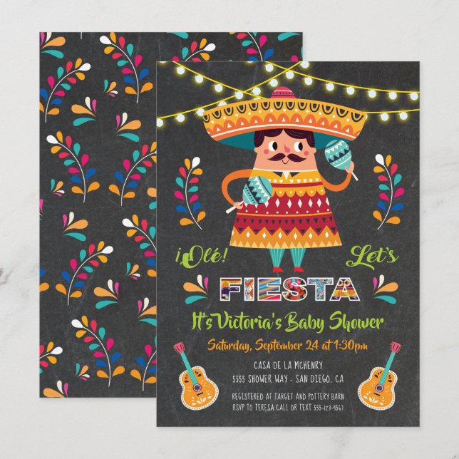 Invitación a Baby Shower de Mariachi Mexicana Fies (Anverso / Reverso)