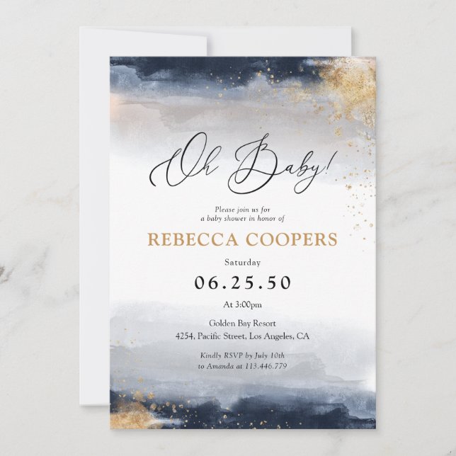 Invitación a Baby Shower de Marina y Oro (Anverso)