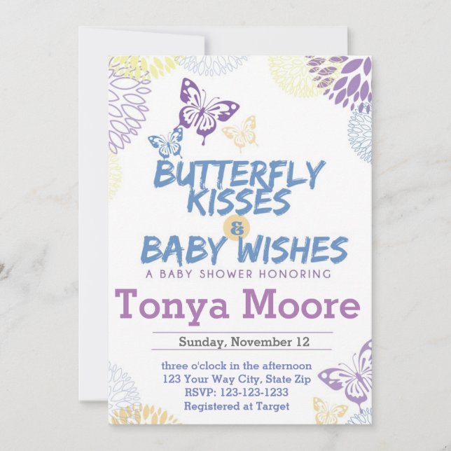 Invitación a Baby Shower de mariposa (Anverso)