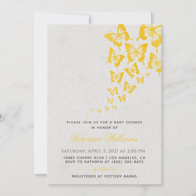 Invitación a Baby Shower de mariposa (Anverso)