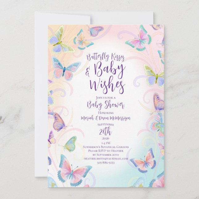 Invitación a Baby Shower de mariposa (Anverso)