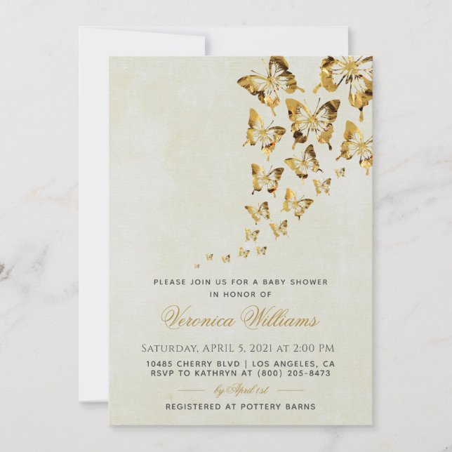 Invitación a Baby Shower de mariposa (Anverso)