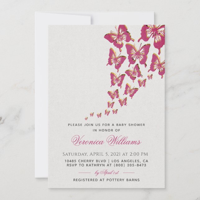 Invitación a Baby Shower de mariposa (Anverso)