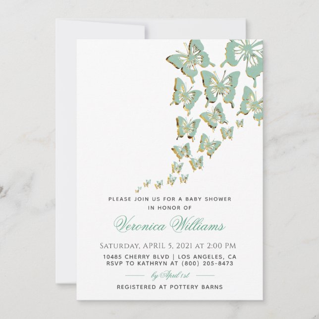 Invitación a Baby Shower de mariposa (Anverso)