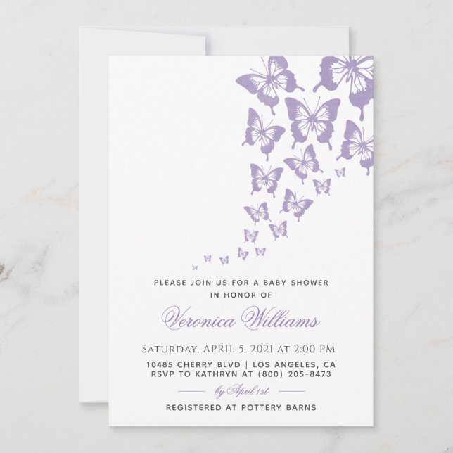 Invitación a Baby Shower de mariposa (Anverso)