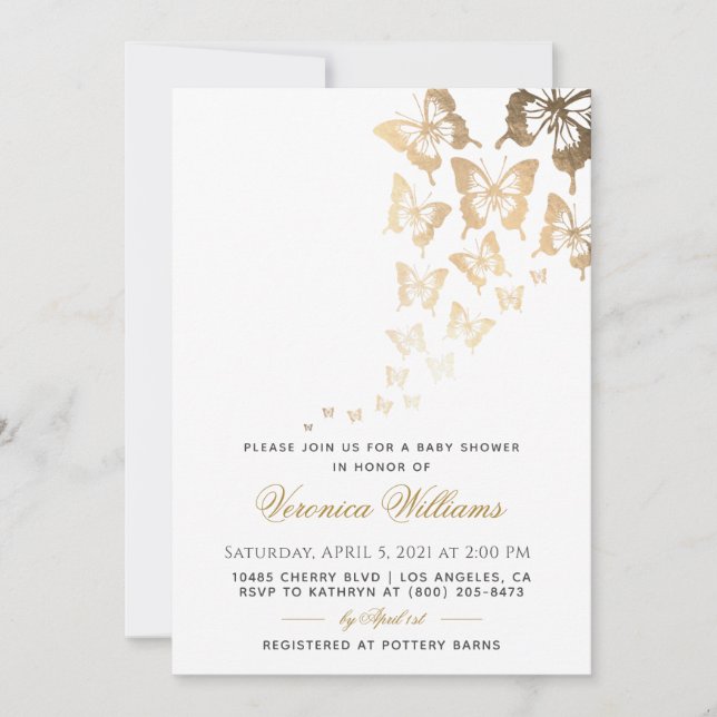 Invitación a Baby Shower de mariposa (Anverso)