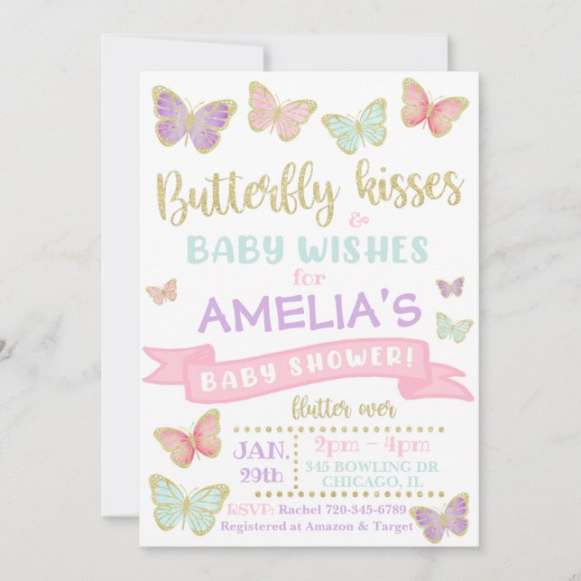 Invitación a Baby Shower de mariposa | Baby Shower (Anverso)