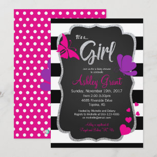 Invitación a Baby Shower de mariposa chica Chalkbo