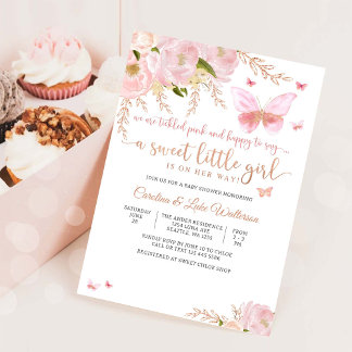 Invitación a Baby Shower de Mariposa Floral Rosa