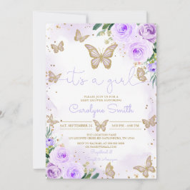 Invitación a Baby Shower de mariposa púrpura chica