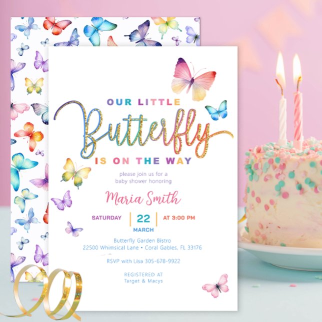 Invitación a Baby Shower de mariposa - Purpurina a (Vibrant Butterfly Baby Shower)