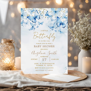 Invitación a Baby Shower de mariposa Purpurina azu