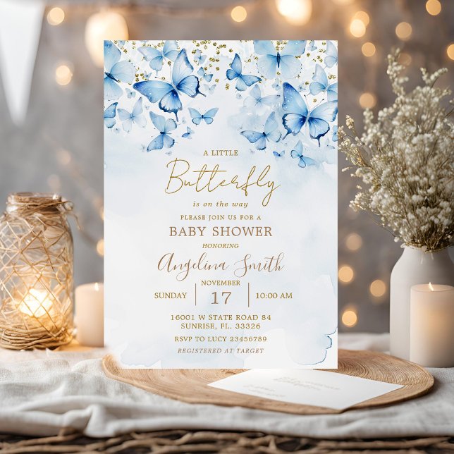 Invitación a Baby Shower de mariposa Purpurina azu (Subido por el creador)
