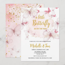 Invitación a Baby Shower de mariposa rosa