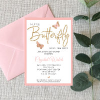 Invitación a Baby Shower de mariposa rosa y Purpur