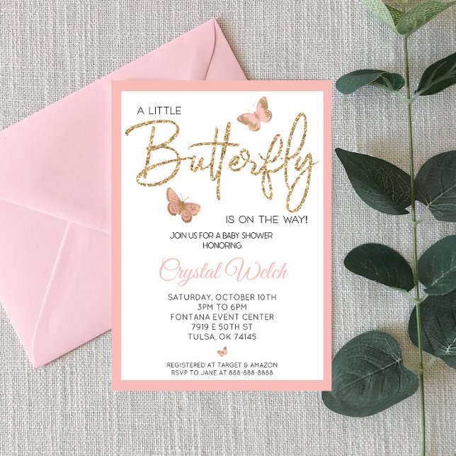Invitación a Baby Shower de mariposa rosa y Purpur (Subido por el creador)