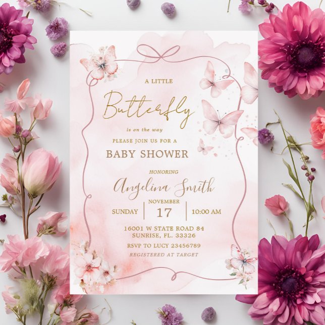 Invitación a Baby Shower de mariposa rosada (Subido por el creador)
