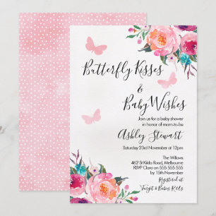 Invitación a Baby Shower de mariposas florales par