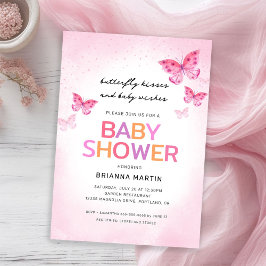 Invitación a Baby Shower de mariposas rosadas