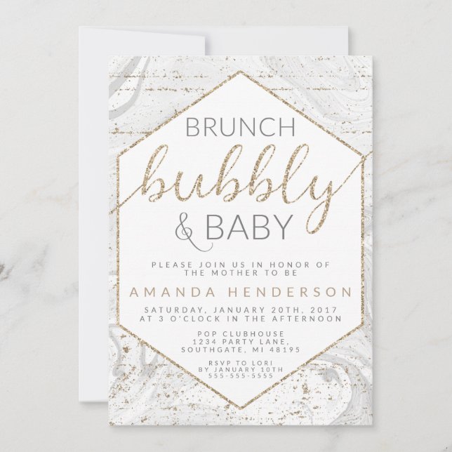 Invitación a Baby Shower de Mármol gris burbujeant (Anverso)