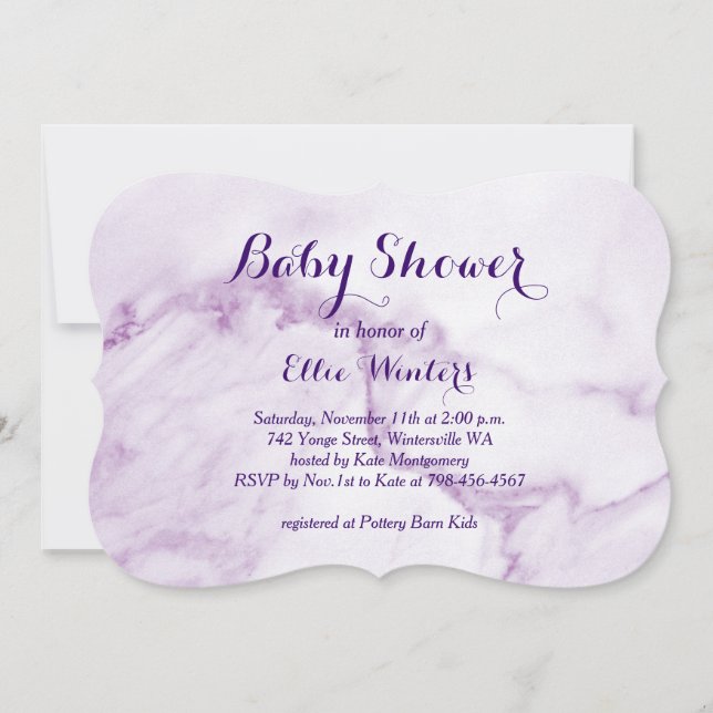 Invitación a Baby Shower de Mármol Púrpura de boni (Anverso)