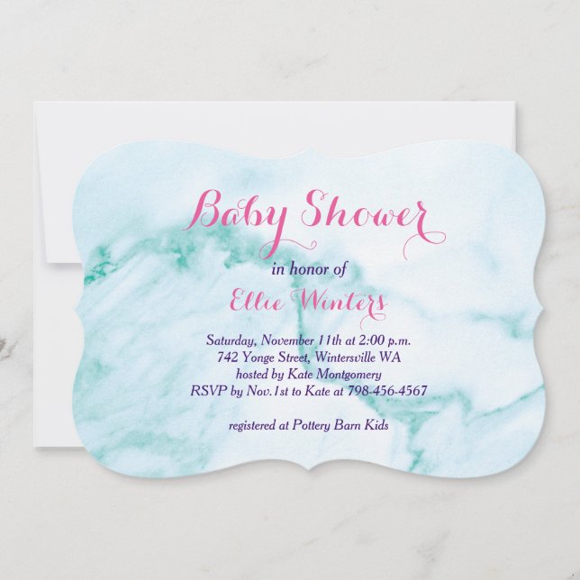 Invitación a Baby Shower de mármol turquesa de bon (Anverso)