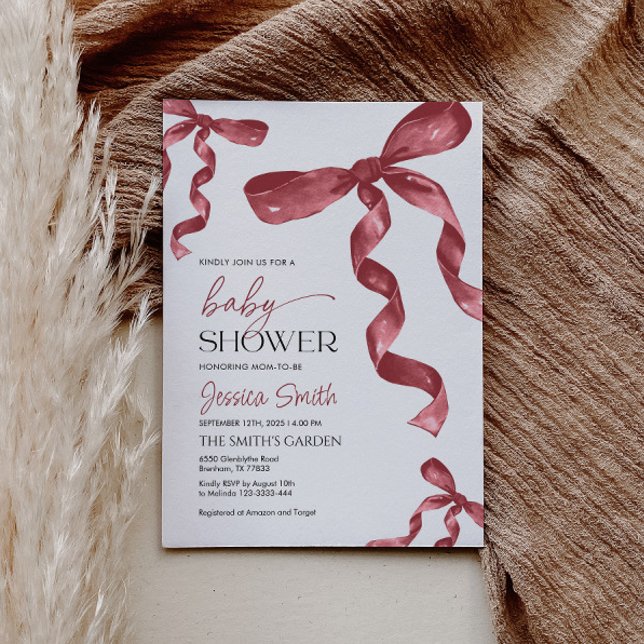 Invitación a Baby Shower de Maroon Bow (Subido por el creador)