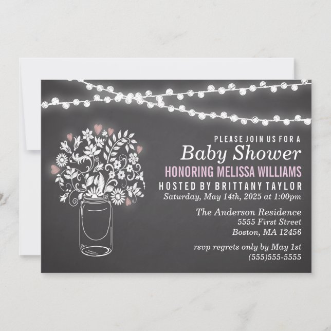 Invitación a Baby Shower de Mason Jar Chalkboard (Anverso)