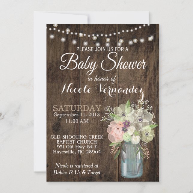 Invitación a Baby Shower de Mason Jar Neutral de G (Anverso)