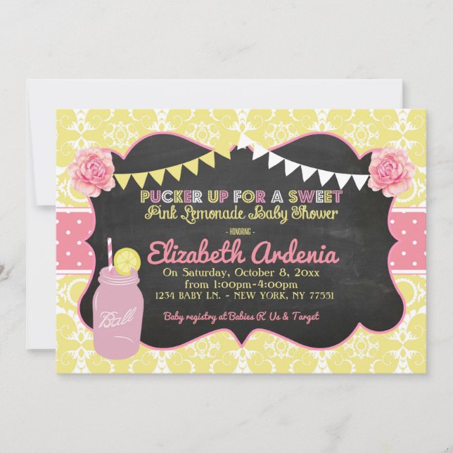 Invitación a Baby Shower de Mason Jar Sweet Lemona (Anverso)