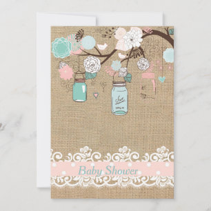 Invitación a Baby Shower de Mason Jar y Burlap