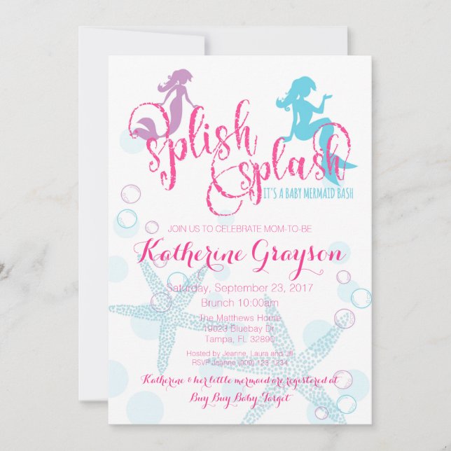 Invitación a Baby Shower de Mermaid Baby Girl (Anverso)